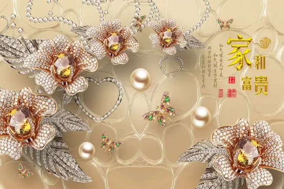 طرح پوستر دیواری گلهای کرم قهوه ای