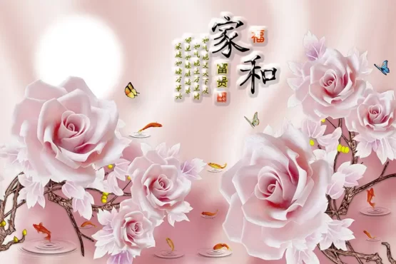 طرح پوستر دیواری سه بعدی گل صورتی