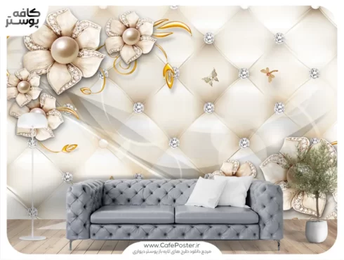 طرح پوستر دیواری گل های سلطنتی طلایی