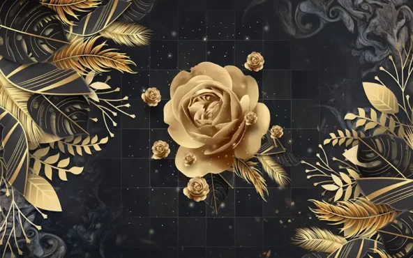 طرح پوستر دیواری گل رز طلایی