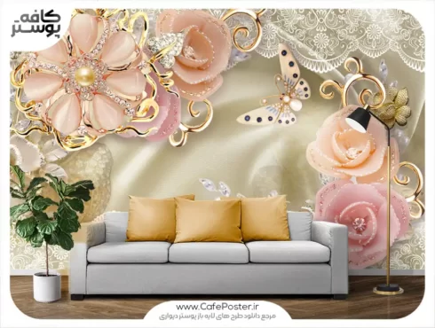 طرح پوستر دیواری گل و پروانه