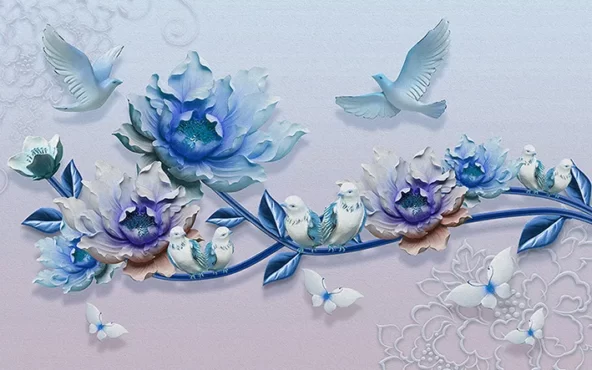 طرح پوستر دیواری کبوتر روی شاخه گل