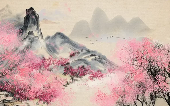 طرح پوستر دیواری با طرح منظره چینی