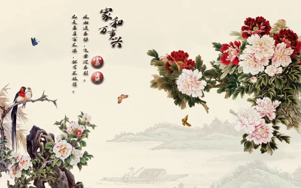 طرح پوستر دیواری با طرح منظره بهاری ژاپن