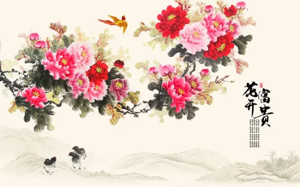 طرح پوستر دیواری شکوفه چینی