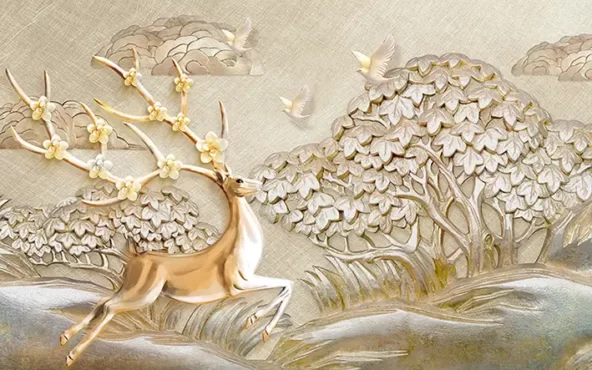 پوستر دیواری طرح برجسته آهو طلایی