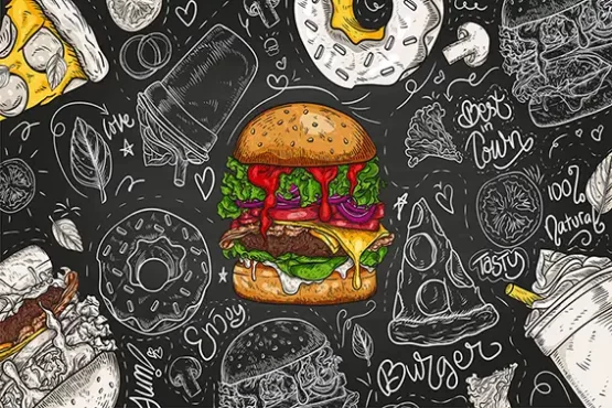 طرح استیکر دیواری فست فود