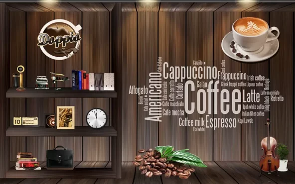 پوستر دیواری کافی شاپ طرح چوب