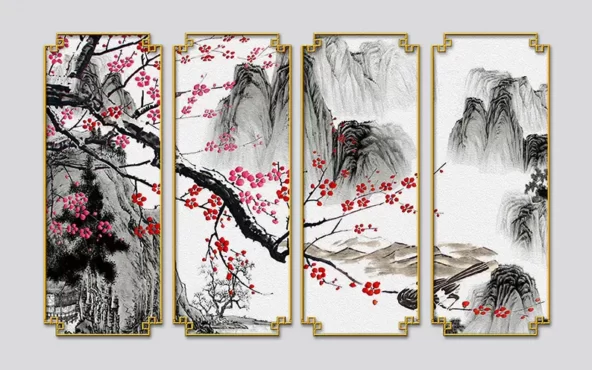 طرح پوستر دیواری سه بعدی منظره بهاری ژاپن