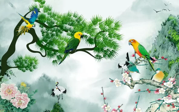 طرح پوستر دیواری طبیعت با طوطی