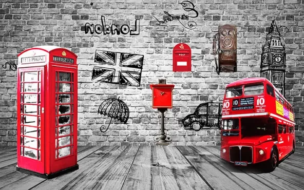طرح پوستر دیواری نوستالژی لندن و کیوسک تلفن