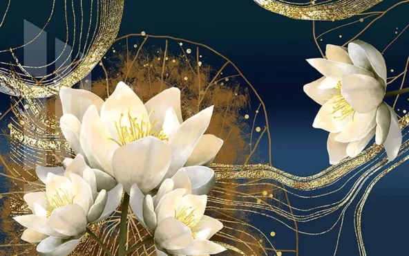 طرح پوستر دیواری گل ارکیده سفید و طلایی