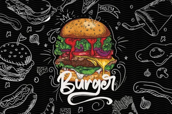 استیکر فست فود روی شیشه