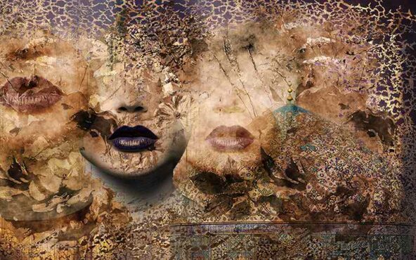 پوستر دیواری بانو صورت دختر با هنر ایرانی