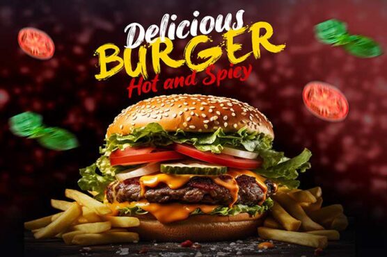 طرح پوستر دیواری با تصویر همبرگر